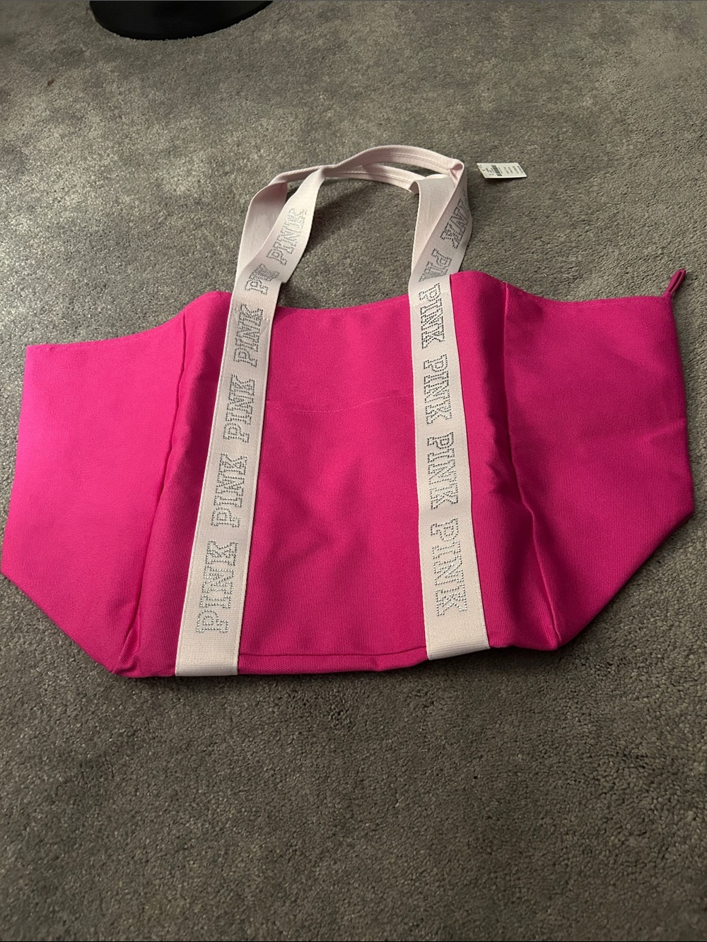 PINK Victoria's Secret Hot Pink Canvas Tote with Pale Pink Logo Straps
